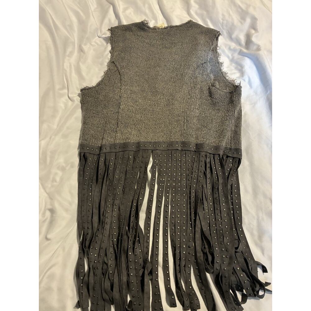 Vocal Grey Fringed Vest Size Medium